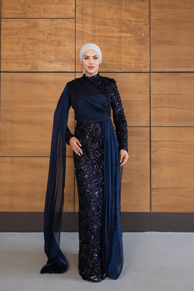 Ravza Payetli Model Abiye | Lacivert