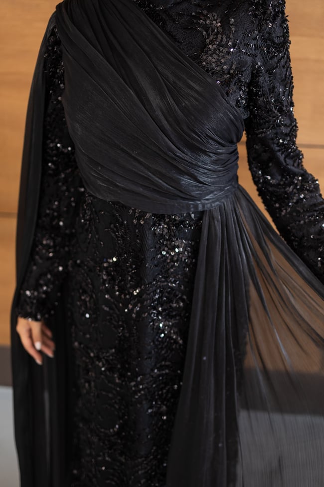 Ravza Payetli Model Abiye | Siyah