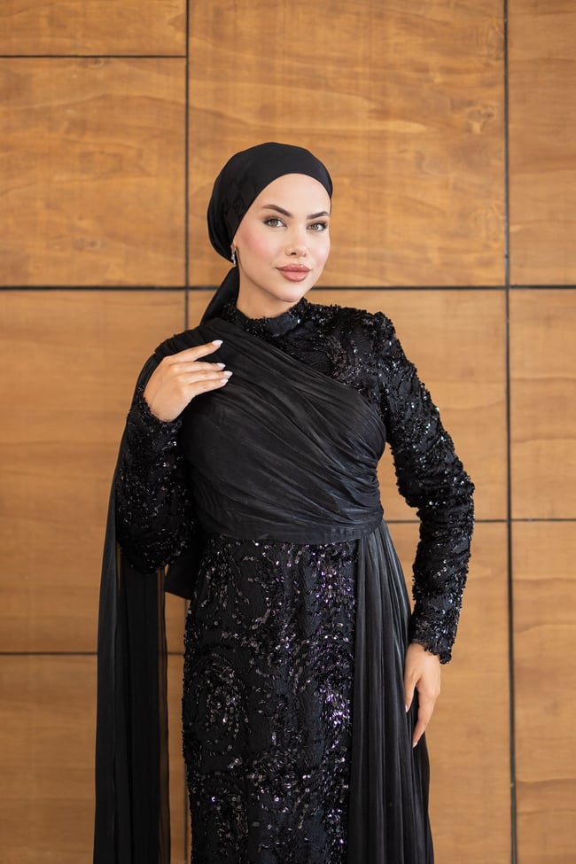 Ravza Payetli Model Abiye | Siyah