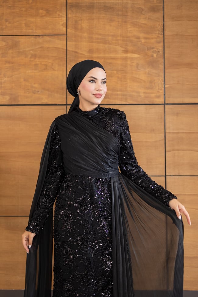 Ravza Payetli Model Abiye | Siyah