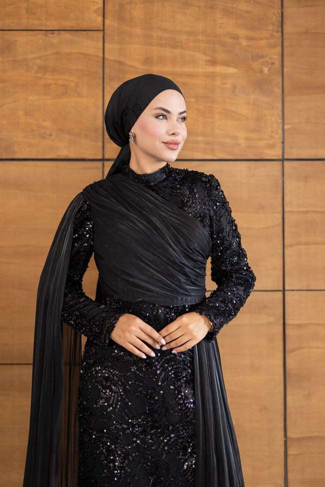 Ravza Payetli Model Abiye | Siyah