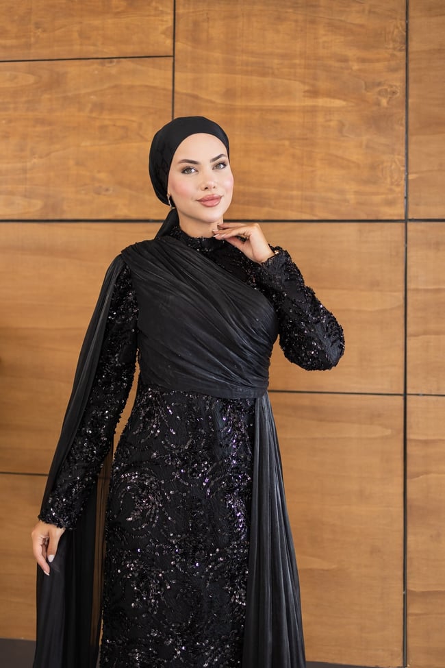 Ravza Payetli Model Abiye | Siyah