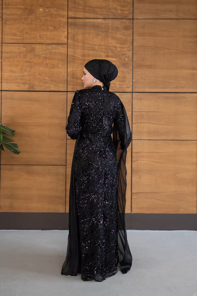 Ravza Payetli Model Abiye | Siyah