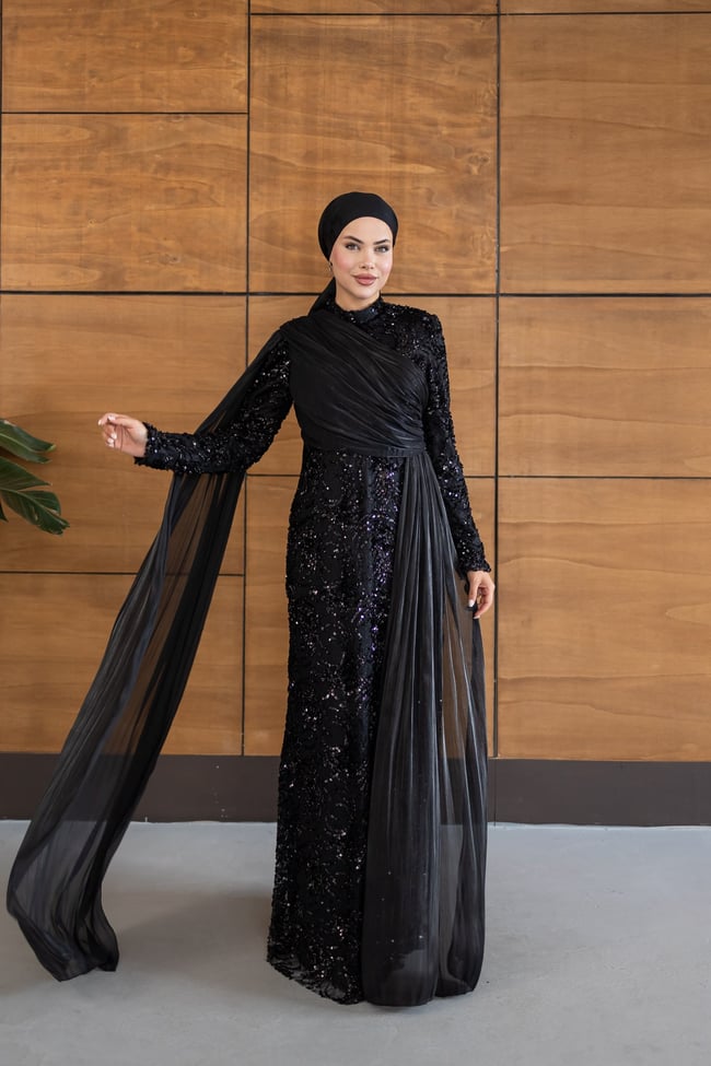 Ravza Payetli Model Abiye | Siyah