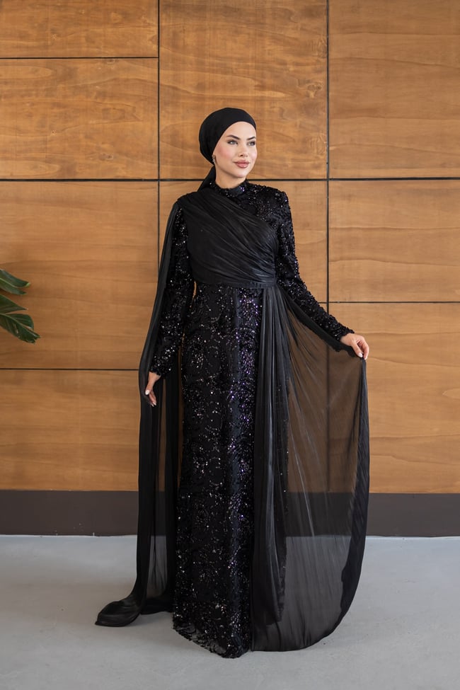 Ravza Payetli Model Abiye | Siyah