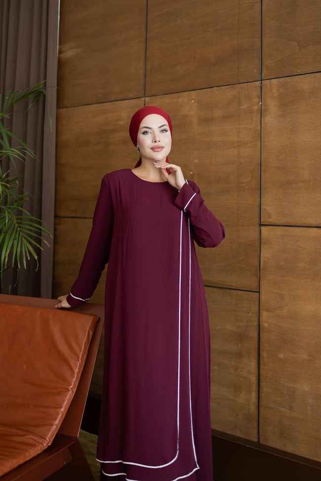 Şerit Taşlı  Elbise | Bordo