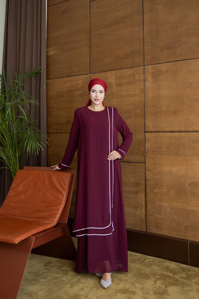 Şerit Taşlı  Elbise | Bordo