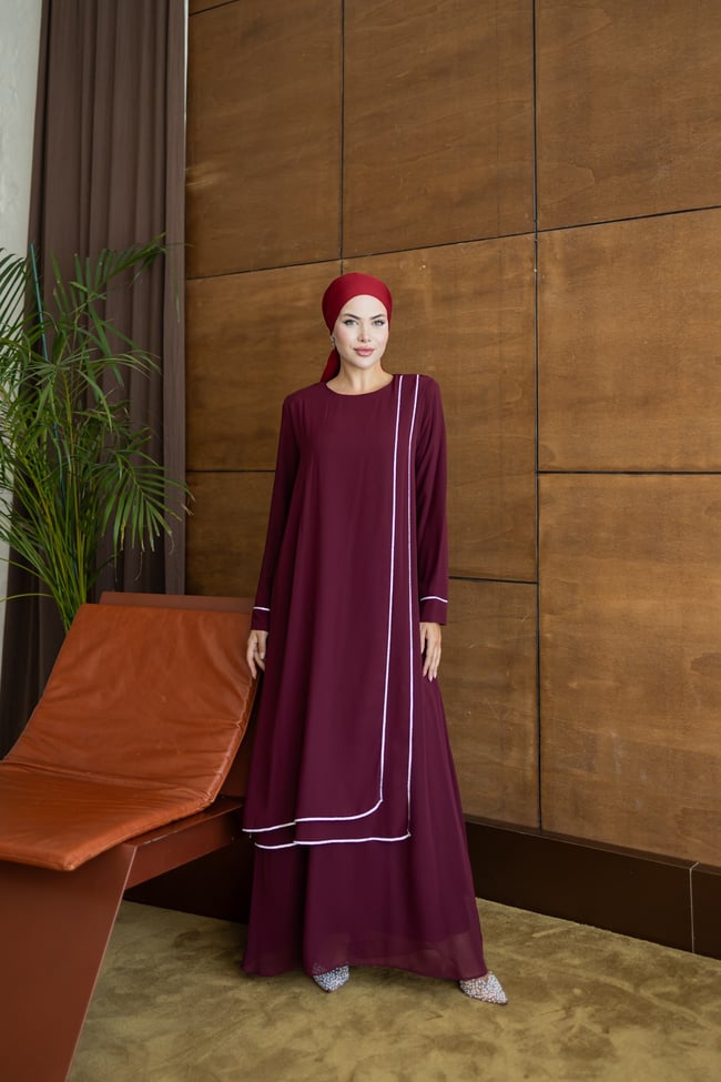 Şerit Taşlı  Elbise | Bordo