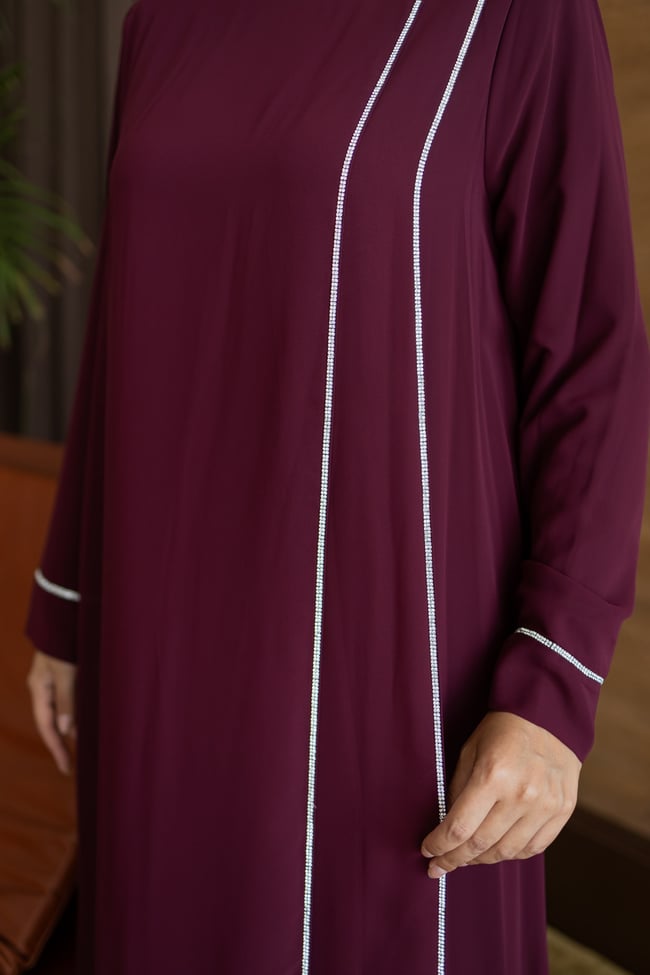 Şerit Taşlı  Elbise | Bordo