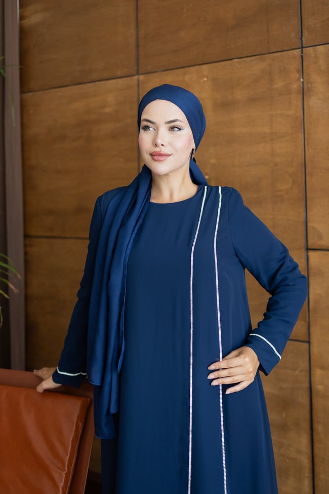 Şerit Taşlı  Elbise | Lacivert