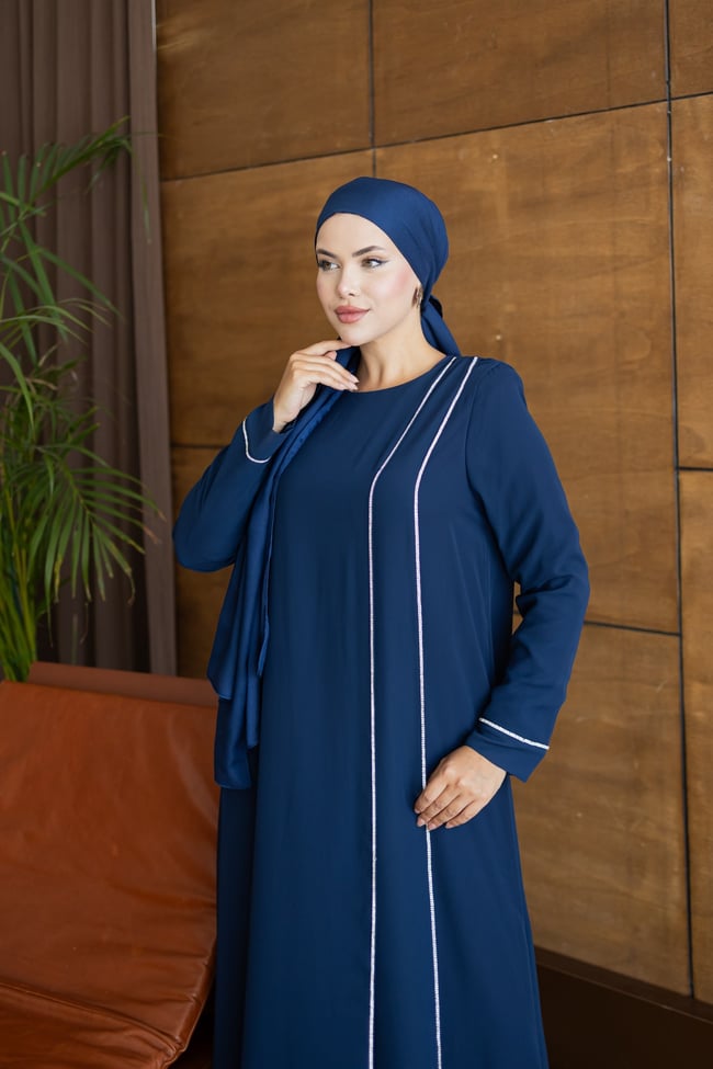 Şerit Taşlı  Elbise | Lacivert