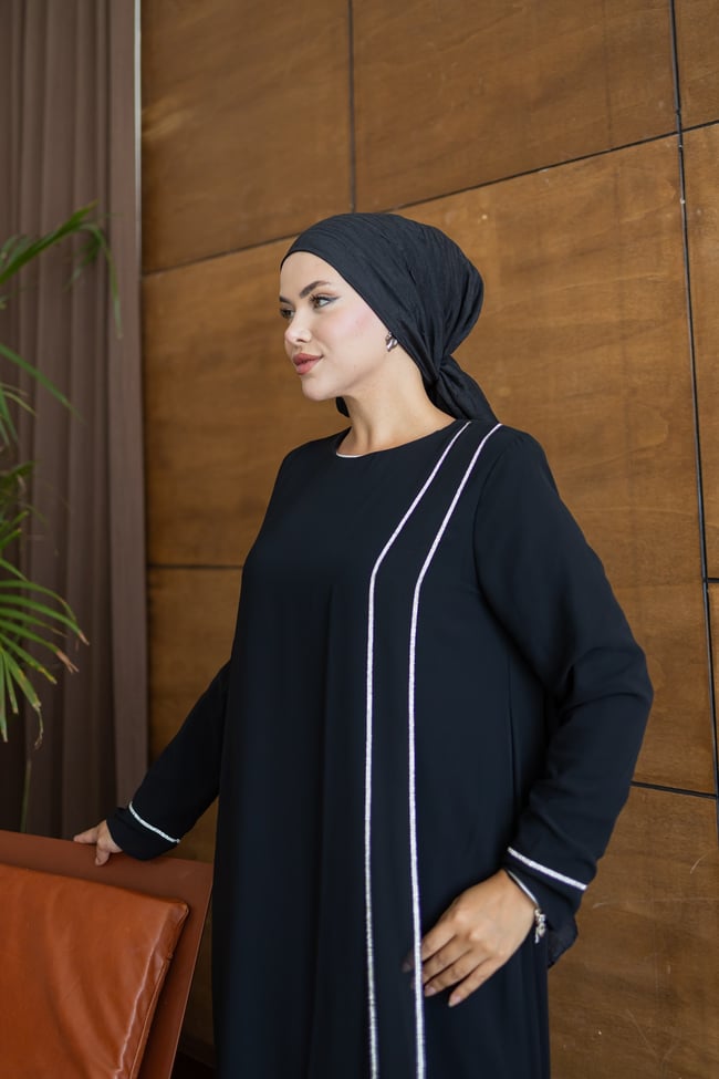 Şerit Taşlı  Elbise | Siyah