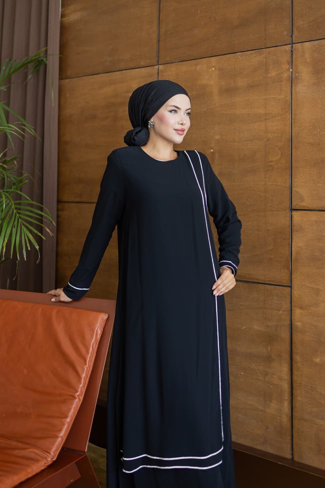 Şerit Taşlı  Elbise | Siyah