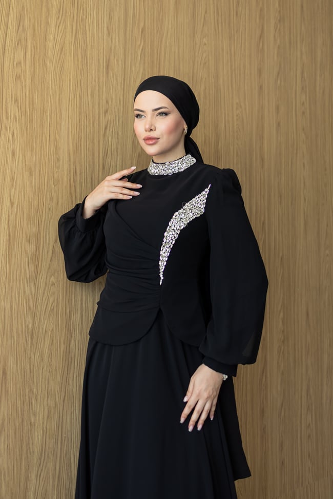 Verla Şifon Abiye | Siyah