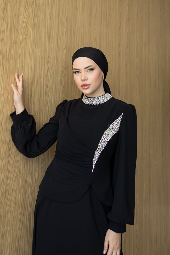 Verla Şifon Abiye | Siyah