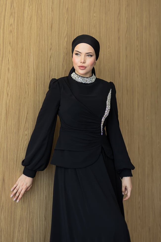 Verla Şifon Abiye | Siyah