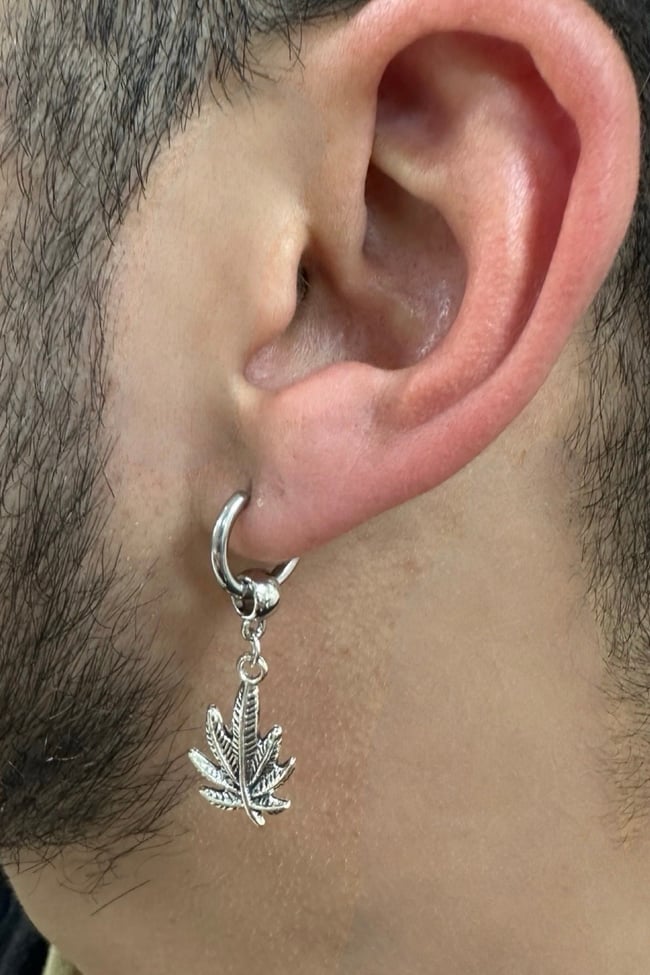 1 Adet Cerrahi Çelik Unisex Yaprak Model Küpe Sallantılı Erkek, Kadın Küpe (Tekli)