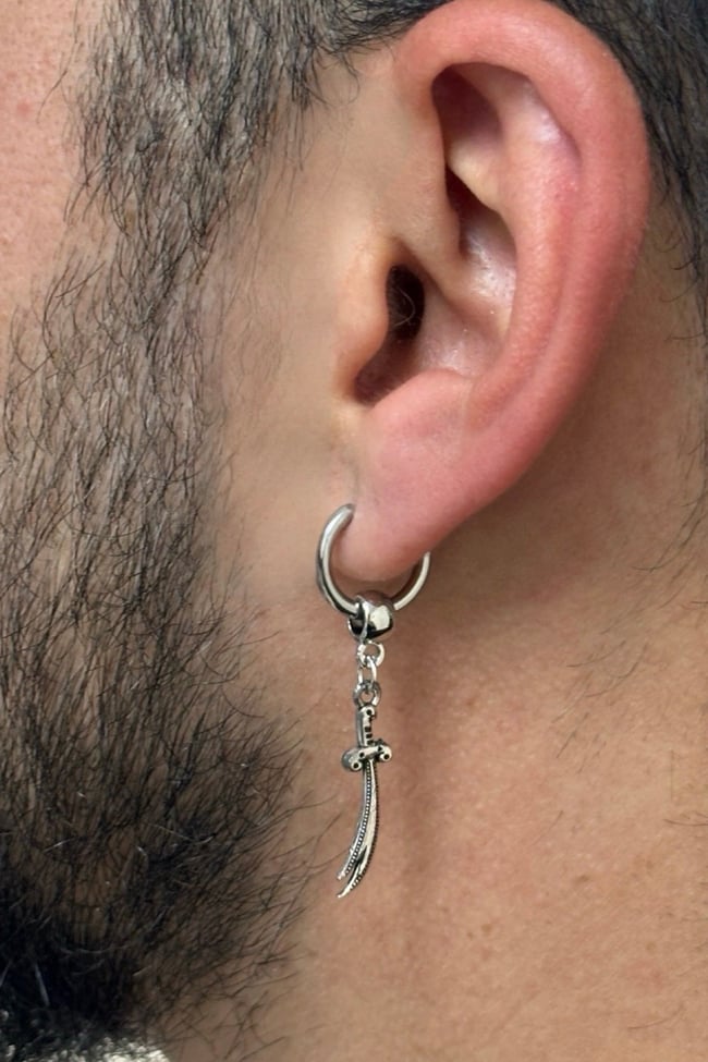1 Adet Cerrahi Çelik Unisex Zülfikâr Kılıcı Model Küpe Sallantılı Erkek, Kadın Küpe (TEKLİ)