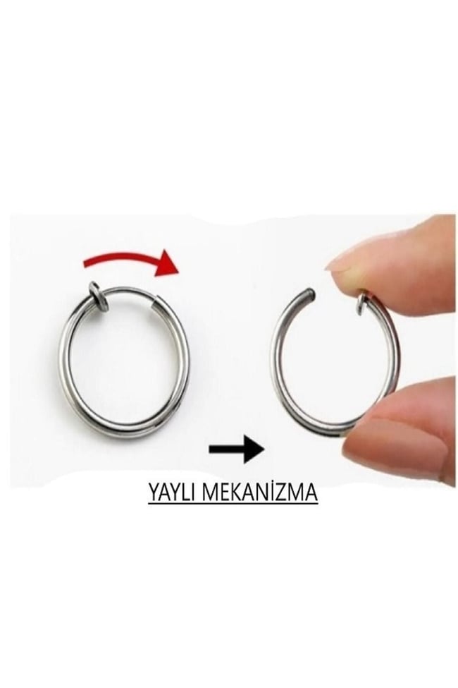1 Adet Deliksiz Sıkıştırmalı Fake Yaylı Halka Küpe Kıkırdak Dudak Piercing Erkek Çelik Küpe