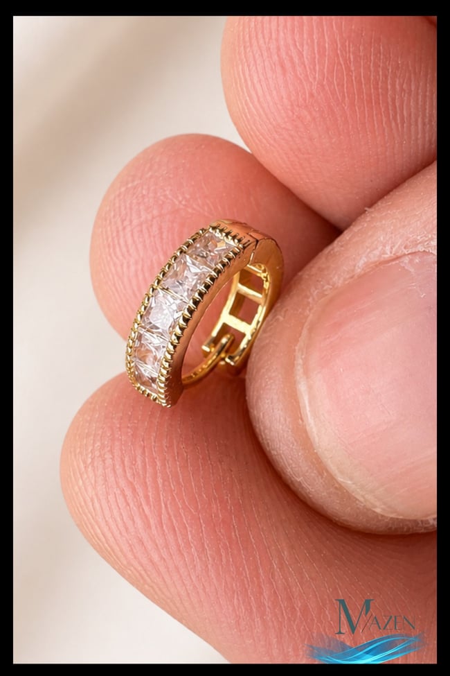 1 Adet Gold Renk Baget Kesim Zirkon Taşlı Halka Küpe | 8 MM Helix Kıkırdak | Kararmaz