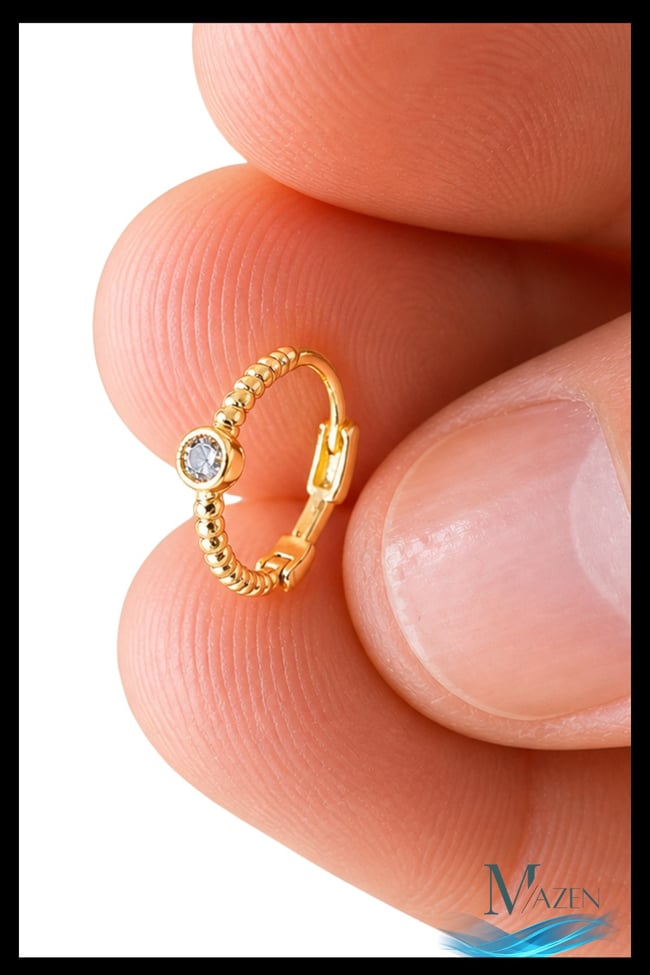 1 Adet Gold Renk Boncuk Form Minimal Zirkon Taşlı Halka Küpe | 8 MM Helix Kıkırdak | Kararmaz