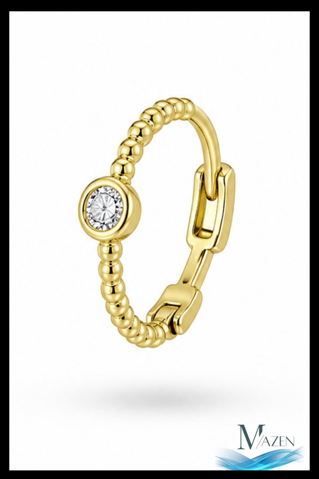 1 Adet Gold Renk Boncuk Form Minimal Zirkon Taşlı Halka Küpe | 8 MM Helix Kıkırdak | Kararmaz