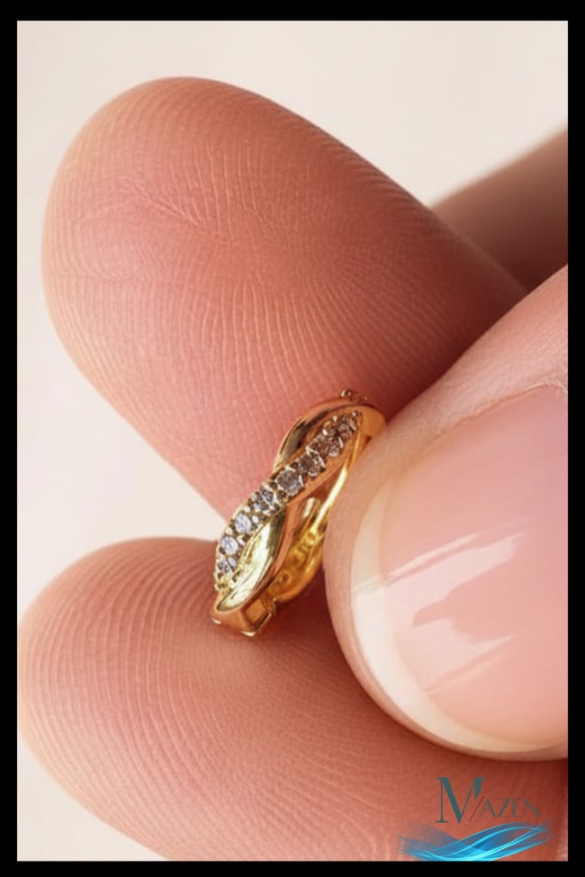 1 Adet Gold Renk Dalga Kıvrım Form Zirkon Taşlı Halka Küpe | 8 MM Helix Kıkırdak | Kararmaz
