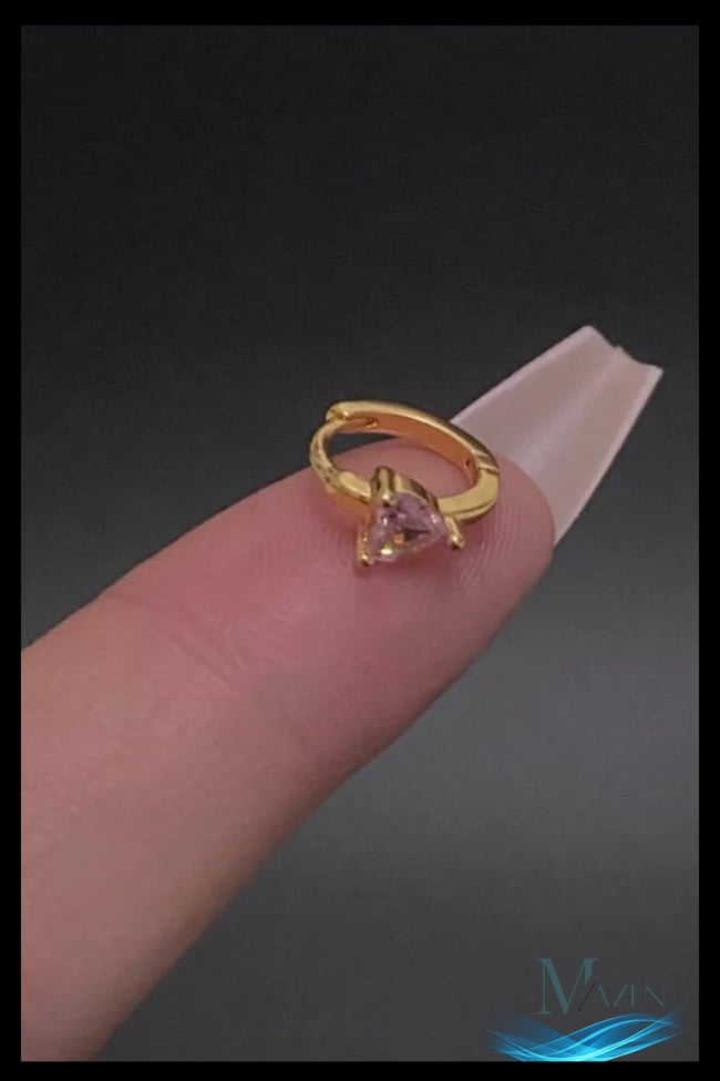 1 Adet Gold Renk Pembe Zirkon Taşlı Kalp Halka Küpe | 8 MM Çap | Helix Kıkırdak Piercing | Kararmaz