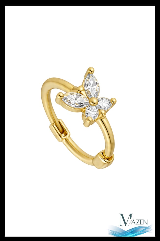 1 Adet Gold Renk Zirkon Taşlı Kelebek Halka Küpe | 8 MM Çap | Helix Kıkırdak Piercing | Kararmaz