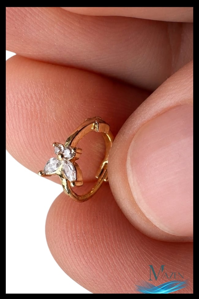 1 Adet Gold Renk Zirkon Taşlı Kelebek Halka Küpe | 8 MM Çap | Helix Kıkırdak Piercing | Kararmaz
