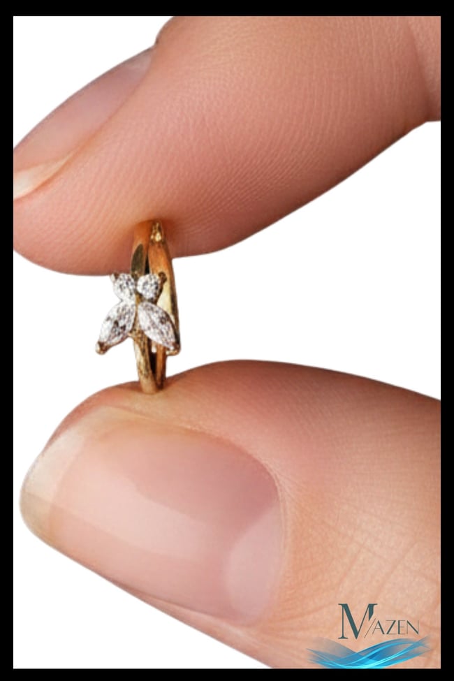 1 Adet Gold Renk Zirkon Taşlı Kelebek Halka Küpe | 8 MM Çap | Helix Kıkırdak Piercing | Kararmaz