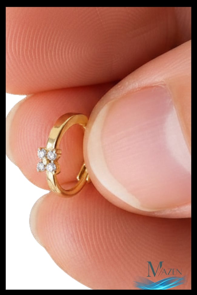 1 Adet Gold Renk Zirkon Taşlı Mini Çiçek Halka Küpe | 8 MM Çap | Helix Kıkırdak Piercing | Kararmaz