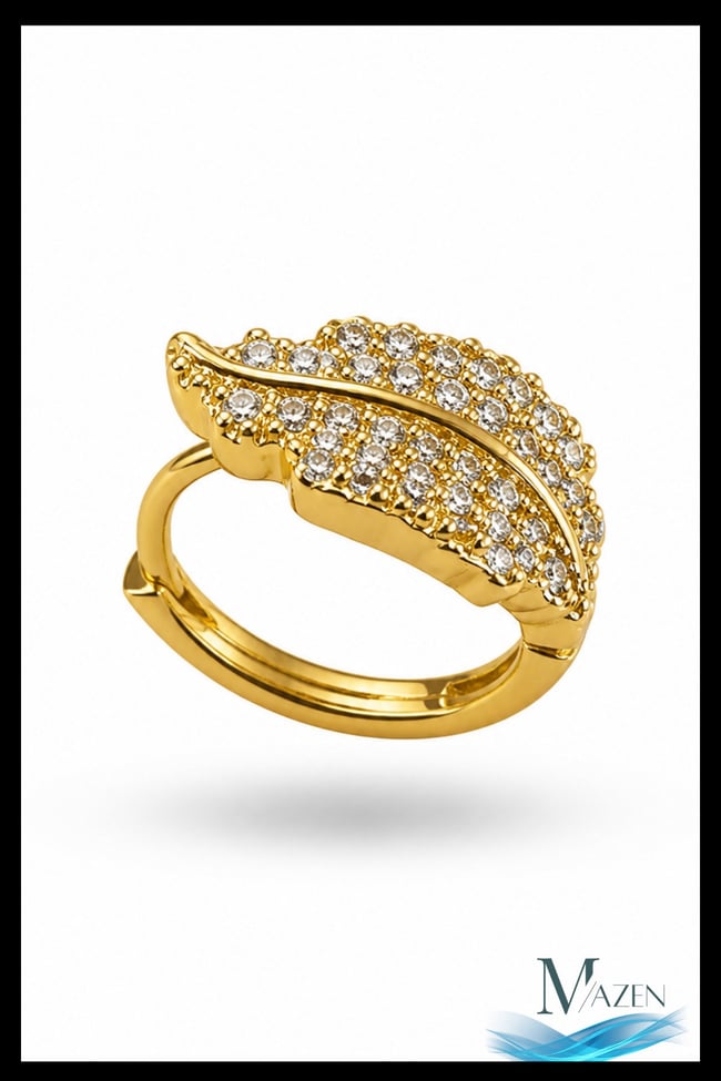 1 Adet Gold Renk Zirkon Taşlı Yaprak Şekilli Halka Küpe | 8 MM Helix Kıkırdak | Kararmaz