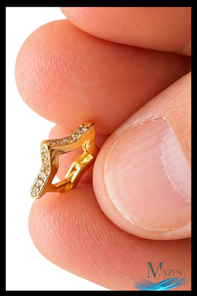 1 Adet Gold Renk Zirkon Taşlı Yıldız Halka Küpe | 8 MM Çap | Helix Kıkırdak Piercing | Kararmaz