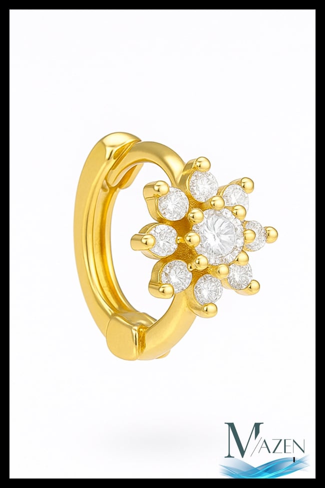 1 Adet Gümüş Kaplama Çiçek Model Tragus Helix Küpe | Kararmaz Kaliteli Piercing Küpe | Gold Renk