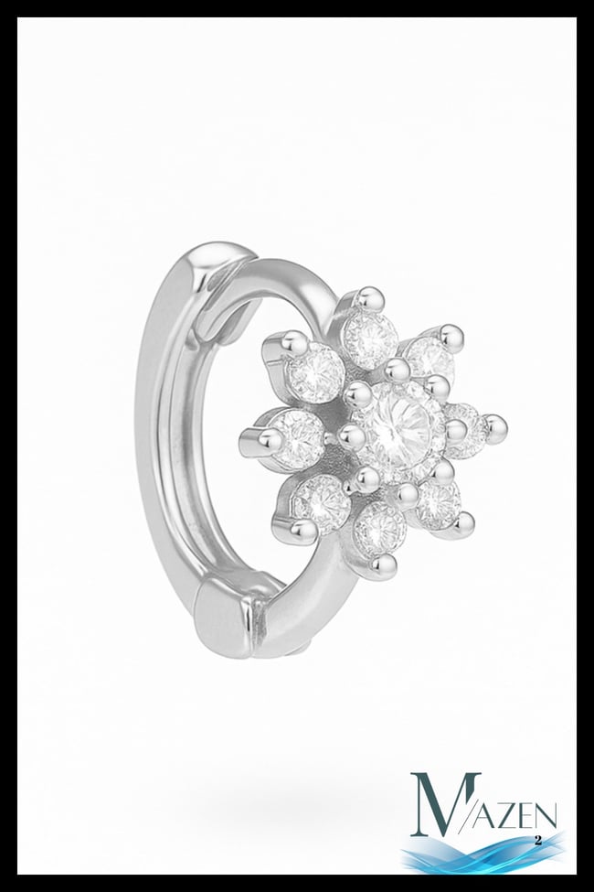 1 Adet Gümüş Kaplama Çiçek Model Tragus Helix Küpe | Kararmaz Kaliteli Piercing Küpe | Gümüş Renk