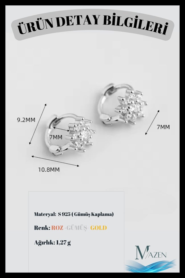1 Adet Gümüş Kaplama Çiçek Model Tragus Helix Küpe | Kararmaz Kaliteli Piercing Küpe | Roz Renk Rose