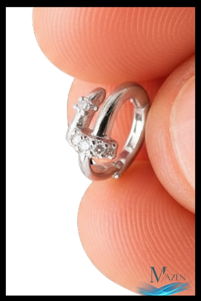 1 Adet Gümüş Renk Çivi Tasarım Taşlı Halka Küpe | 8 MM Helix Kıkırdak Piercing | Kararmaz