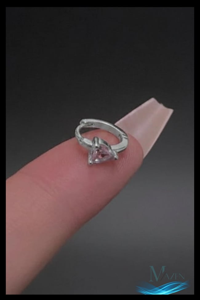 1 Adet Gümüş Renk Pembe Zirkon Taşlı Kalp Halka Küpe | 8 MM Çap | Helix Kıkırdak Piercing | Kararmaz