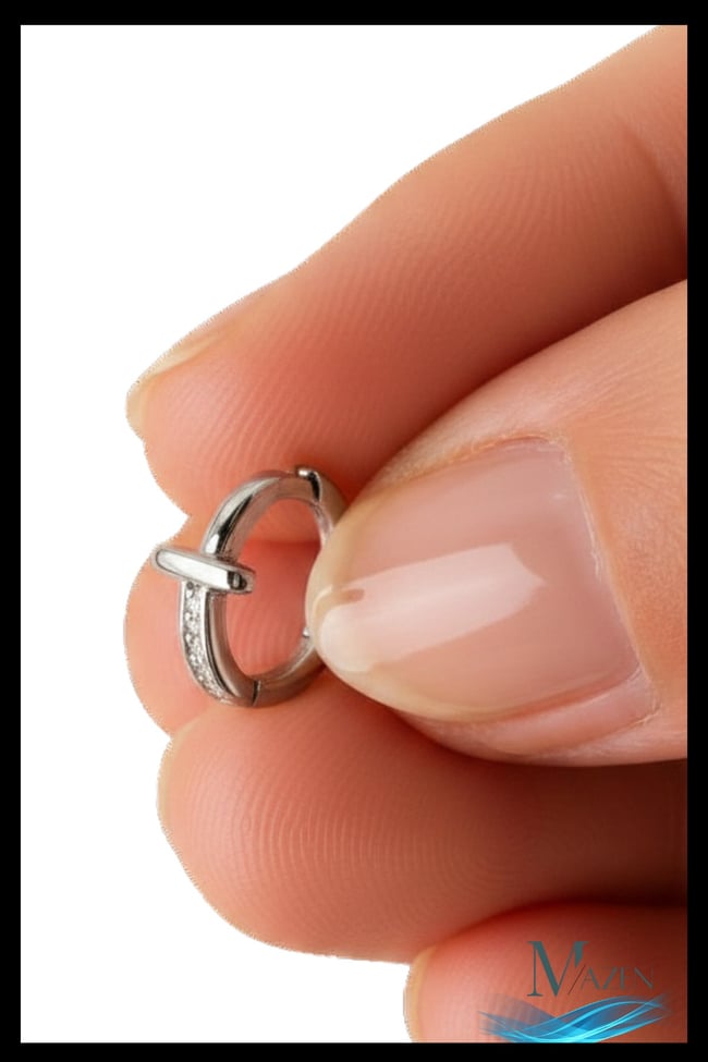 1 Adet Gümüş Renk Zirkon Taşlı Bar Detay Halka Küpe | 8 MM Çap | Helix Kıkırdak Piercing | Kararmaz
