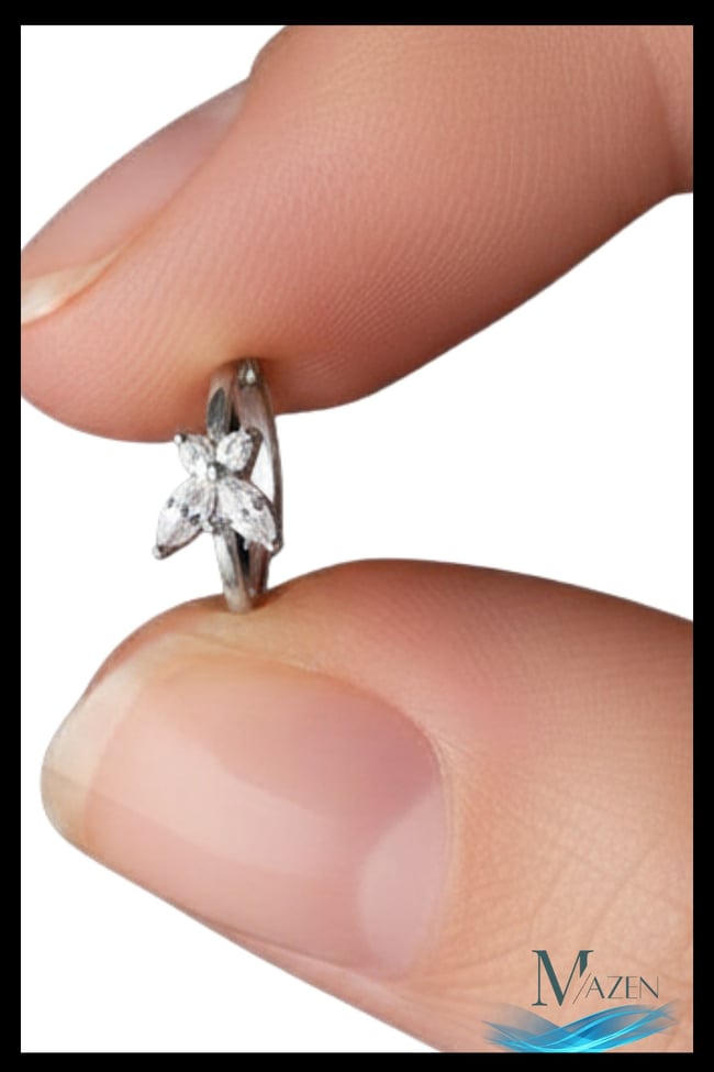 1 Adet Gümüş Renk Zirkon Taşlı Kelebek Halka Küpe | 8 MM Çap | Helix Kıkırdak Piercing | Kararmaz