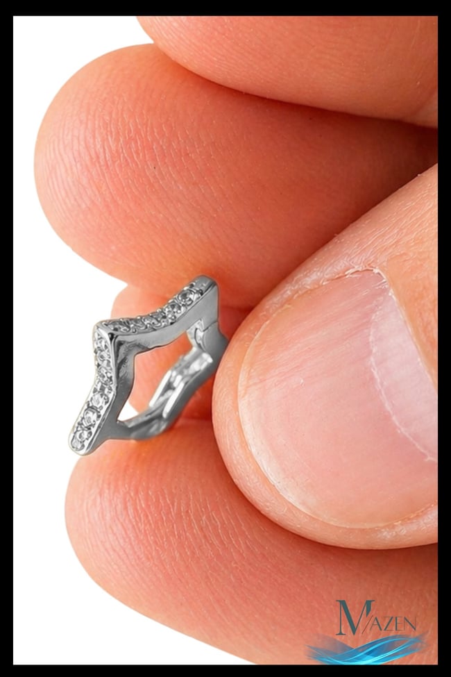 1 Adet Gümüş Renk Zirkon Taşlı Yıldız Halka Küpe | 8 MM Çap | Helix Kıkırdak Piercing | Kararmaz