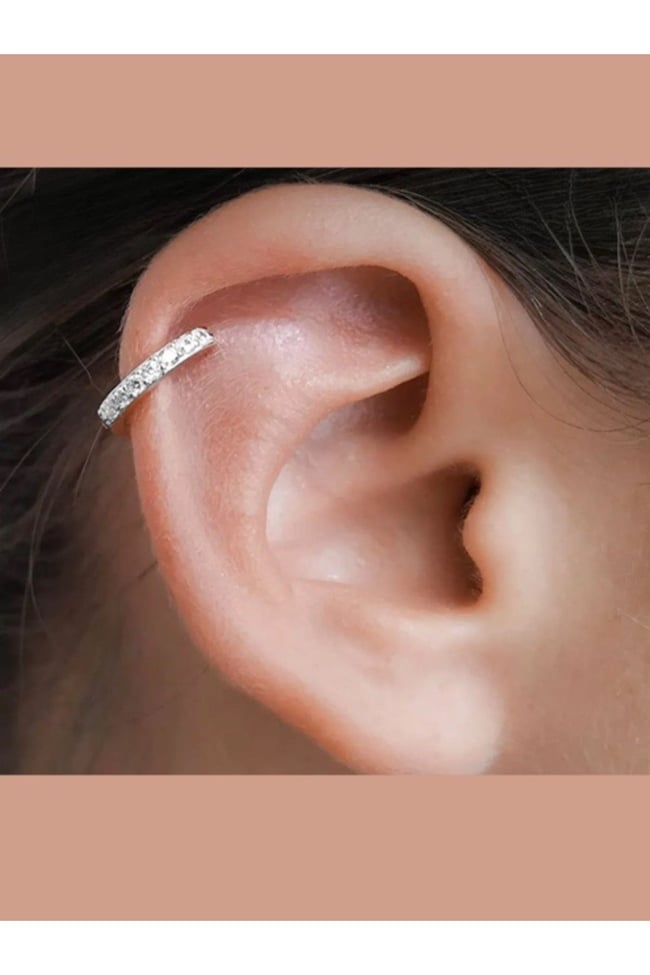 1 Adet Kararmaz Zirkon Taşlı Halka Kıkırdak Küpesi Tragus Helix Gümüş Renk
