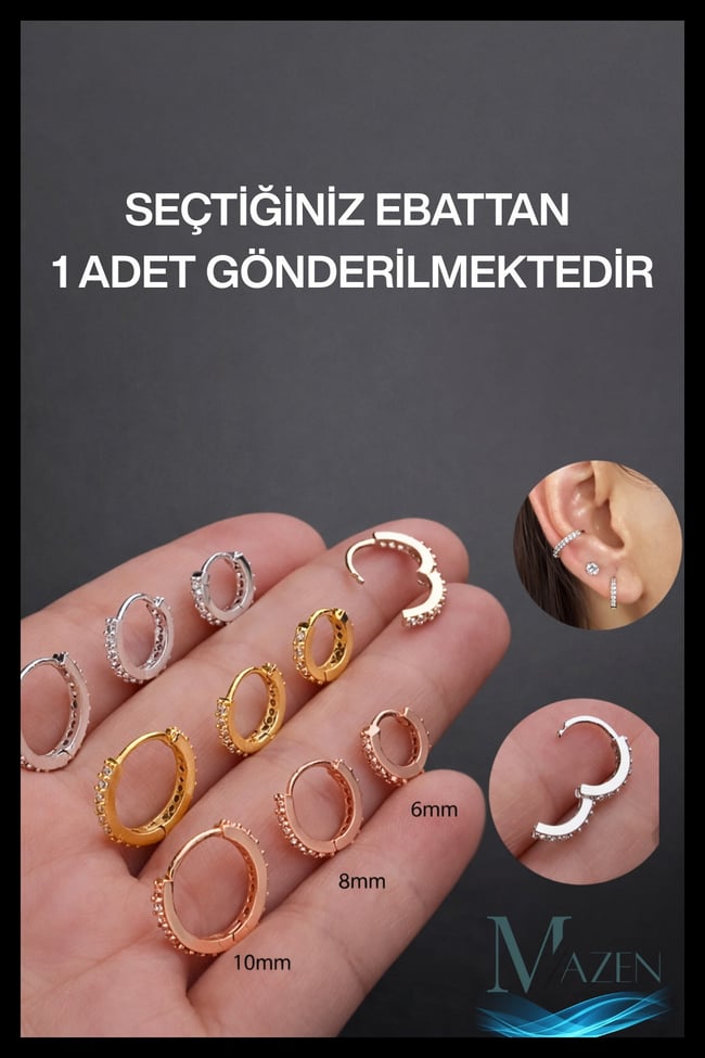 1 Adet Kararmaz Zirkon Taşlı Halka Kıkırdak Küpesi Tragus Helix Roz Renk