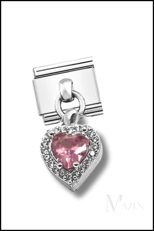 1 Adet Pembe Kalpli Sallantılı Italyan Bilekliği Charmı Çelik 9 Mm Charm