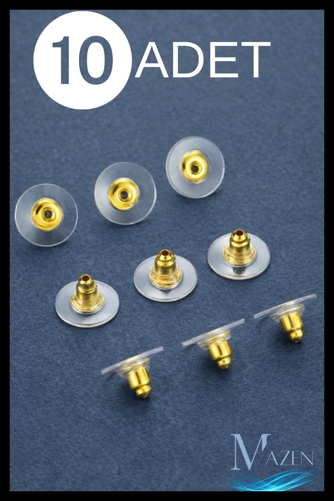 10 Adet Gold Küpe Arkası | Şeffaf Silikon Disk Destekli Metal Kilit Piston
