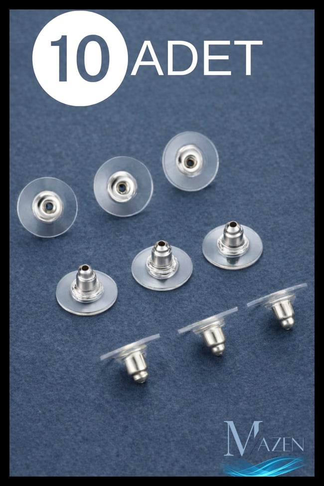 10 Adet Küpe Arkası | Şeffaf Silikon Disk Destekli Metal Kilit Piston