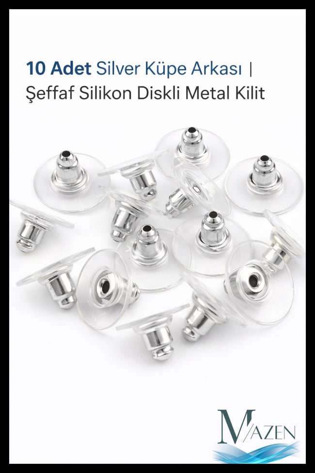 10 Adet Küpe Arkası | Şeffaf Silikon Disk Destekli Metal Kilit Piston