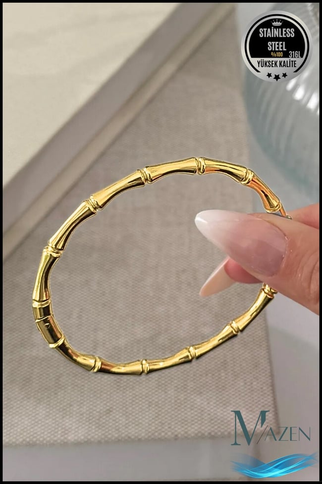 %100 Çelik Bambu Model Bileklik | Kararmaz Antialerjik Aksesuar