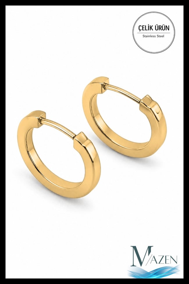 16 mm Cerrahi Çelik Kesitli Bar Kararmaz Halka Küpe Gold Renk Alerji Yapmaz